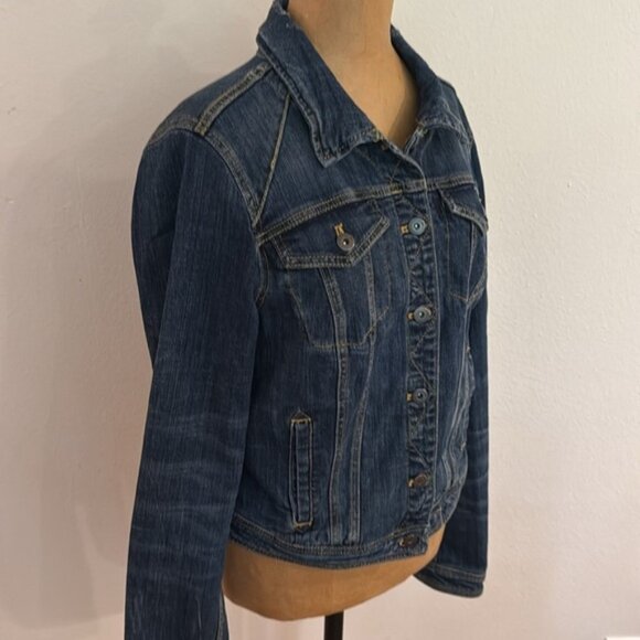 Pilcro sz L (fits like an 8) Women's fitted Denim Jacket pockets, button closure - Picture 5 of 7